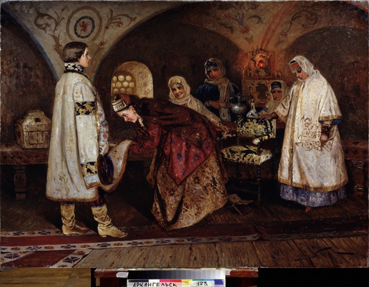 The Meeting between Tsar Alexei Mikhailovich and his Bride Maria Miloslavskaya de Michail Wassiljew. Nesterow
