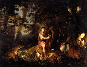 Orpheus plays in front of the animals de Michal Leopold Willmann