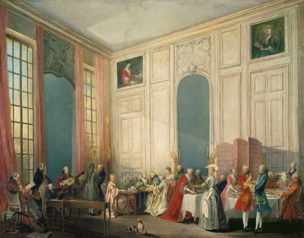 Mozart Giving A Concert In The Salon des Quatre-Glaces at the Palais du Temple In The Court Of The P de Michel Barthélemy Ollivier