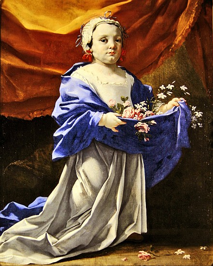 Young girl carrying flowers de Michel Dorigny