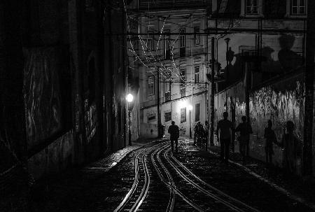 Lisbon night b&amp;w