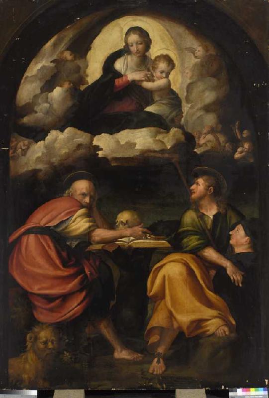 Maria mit Kind in der Glorie, den hll. Hieronymus und Jakobus mit Stifter. de Michelangelo Anselmi