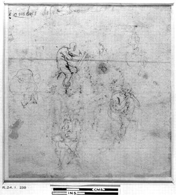 Figure studies for the Lunettes of the Sistene Chapel Ceiling, c.1511 (pen & black chalk on paper) de Miguel Ángel Buonarroti