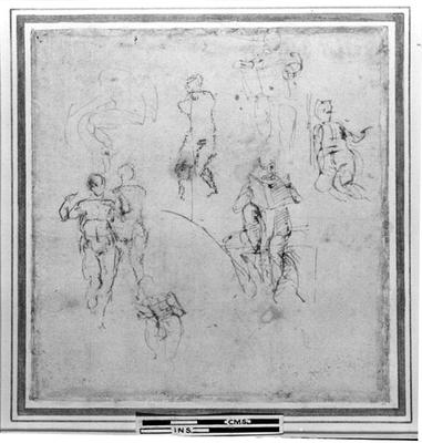 Figure studies for the Lunettes of the Sistene Chapel Ceiling, c.1511 (pen & black chalk on paper) de Miguel Ángel Buonarroti