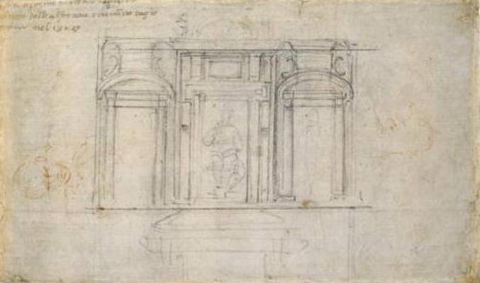 Study of the Upper Level of the Medici Tomb, c.1520 (black & red chalk on paper) de Miguel Ángel Buonarroti