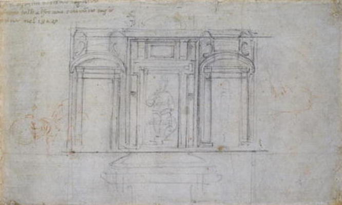 Study of the Upper Level of the Medici Tomb, 1520/1 (black & red chalk on paper) de Miguel Ángel Buonarroti