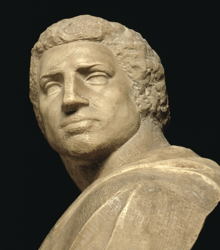 Brutus, detail of head from bust by Michelangelo Buonarroti (1475-1564) de Miguel Ángel Buonarroti