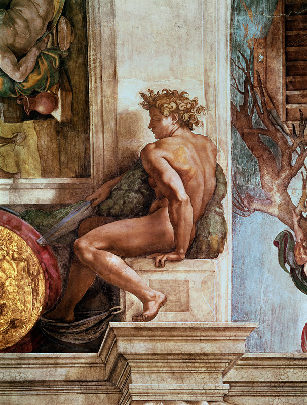 Ignudo from the Sistine Ceiling (pre restoration) de Miguel Ángel Buonarroti