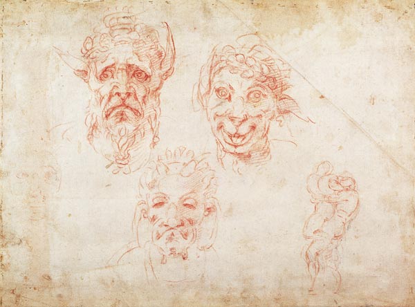 W.33 Sketches of satyrs' faces de Miguel Ángel Buonarroti