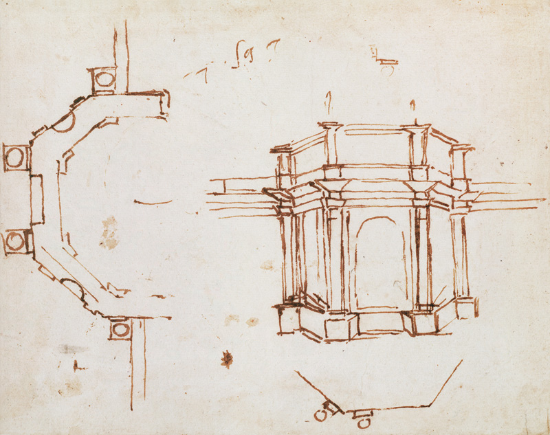 W.24r Architectural sketch (pen & ink) de Miguel Ángel Buonarroti