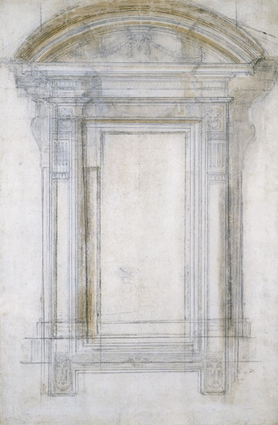 Study of a Window with a semi-circular gable, c.1546 (black chalk & wash on paper) de Miguel Ángel Buonarroti
