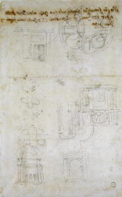 Architectural Studies, c.1560 (black chalk on paper) de Miguel Ángel Buonarroti