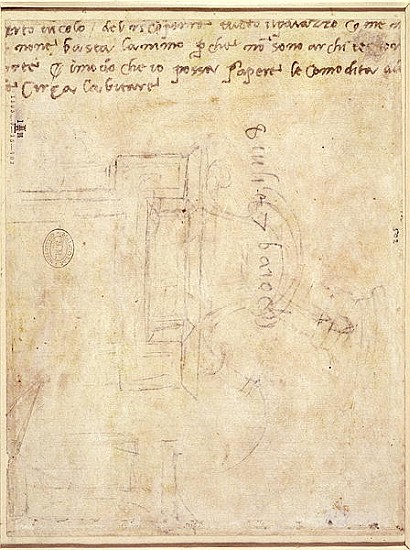 Architectural Study with Notes  (for recto see 191771) de Miguel Ángel Buonarroti