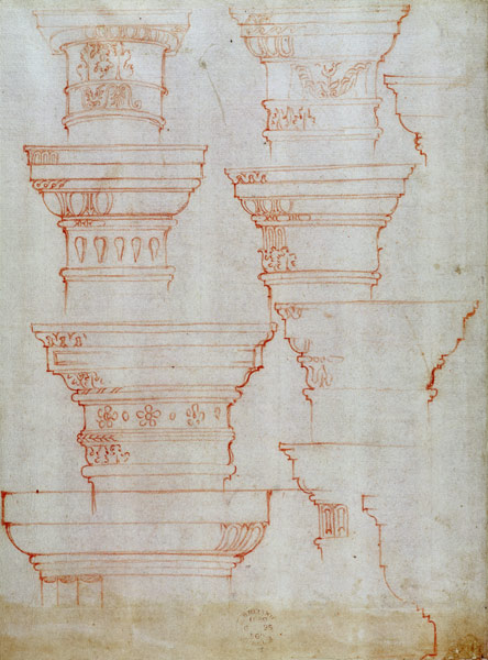 W.18v Study of column capitals de Miguel Ángel Buonarroti