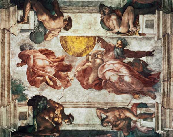 Sistine Chapel Ceiling: Creation of the Sun and Moon, 1508-12 de Miguel Ángel Buonarroti