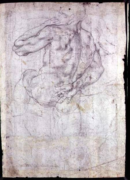 Drawing of a male standing figure (chalk on paper) de Miguel Ángel Buonarroti