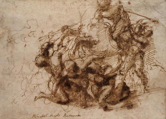 Fight study for the 'Cascina Battle', 1504 (pen & ink on paper) de Miguel Ángel Buonarroti