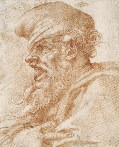 Head of a Bearded Man Shouting de Miguel Ángel Buonarroti