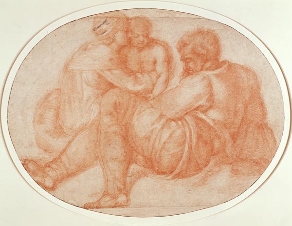 Study of the Holy Family (red chalk) Inv.9/15/539 Recto (W.94) de Miguel Ángel Buonarroti