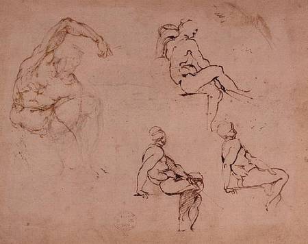 Inv.1859-6-25-568 Figure Studies for a Man (brown ink) de Miguel Ángel Buonarroti