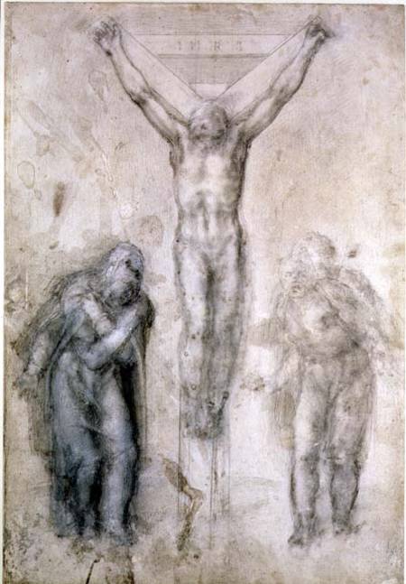 Inv.1895-9-15-509 Recto W.81 Study for a Crucifixion (pencil & chalk on paper) de Miguel Ángel Buonarroti