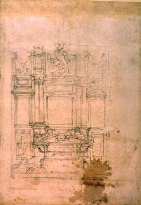 Inv. L859 6-25-823. R. (W.27) Design for a tomb (red chalk) de Miguel Ángel Buonarroti