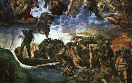 Last Judgement: detail from the bottom right corner, Sistine Chapel de Miguel Ángel Buonarroti