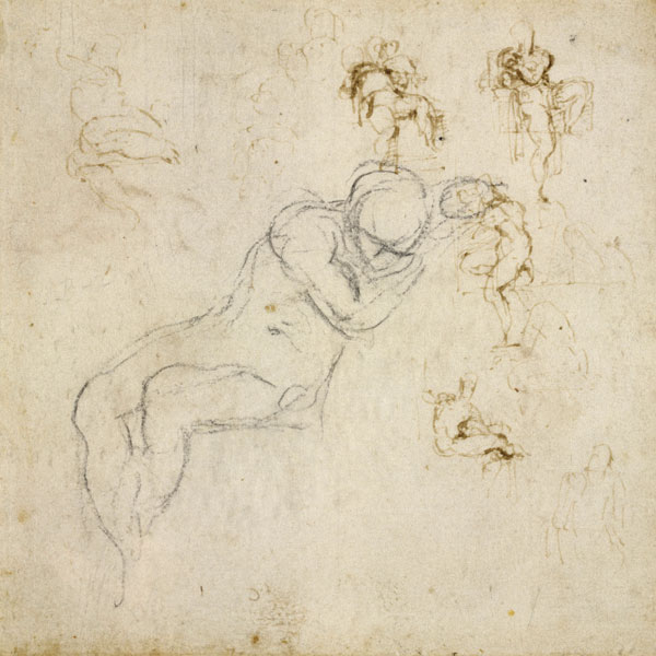 Figure Study, c.1511 (black chalk, pen & ink on paper) de Miguel Ángel Buonarroti
