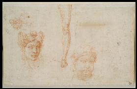 Ear and Two Eyes, Woman’s Head with Plaited Hair, Leg Study, Head with Bandage, Scheme of the Pyrami