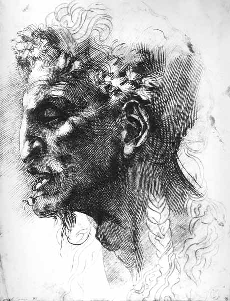 Head of a Satyr (pen & ink on paper) de Miguel Ángel Buonarroti
