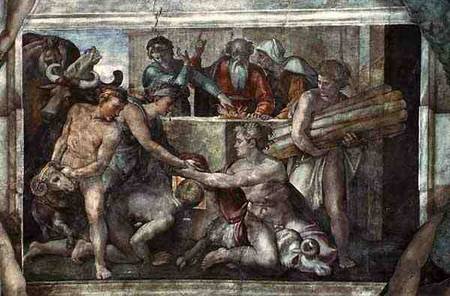 Sistine Chapel Ceiling: Noah After the Flood (pre restoration) de Miguel Ángel Buonarroti
