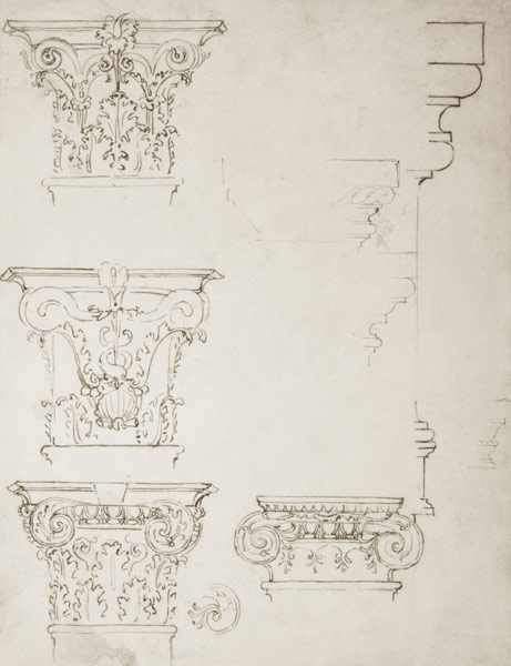 Inv.1859-6-25-549.recto (w.20) Studies for a Capital (brown ink) de Miguel Ángel Buonarroti
