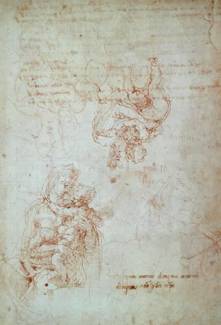 Studies of Madonna and Child (ink) Inv.1859/5014/818 Recto (W.31) de Miguel Ángel Buonarroti