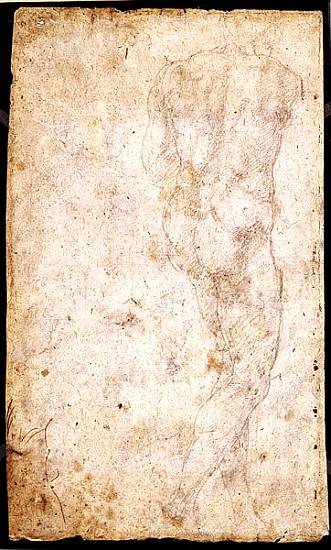 Study of a Male Nude  (for verso see 191765) de Miguel Ángel Buonarroti
