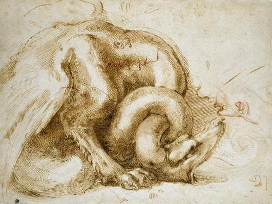 Study of a Winged Monster, c.1525 (red & black chalk on paper) de Miguel Ángel Buonarroti