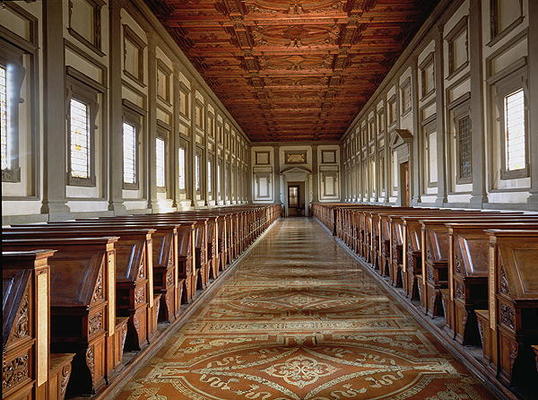The Reading Room of the Laurentian Library, designed by Michelangelo Buonarroti (1475-1564), 1534 (p de Miguel Ángel Buonarroti