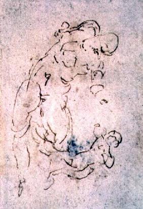 Inv. 1859 6-25-553. R. (W.56) Sketch of reclining male and child (red chalk)