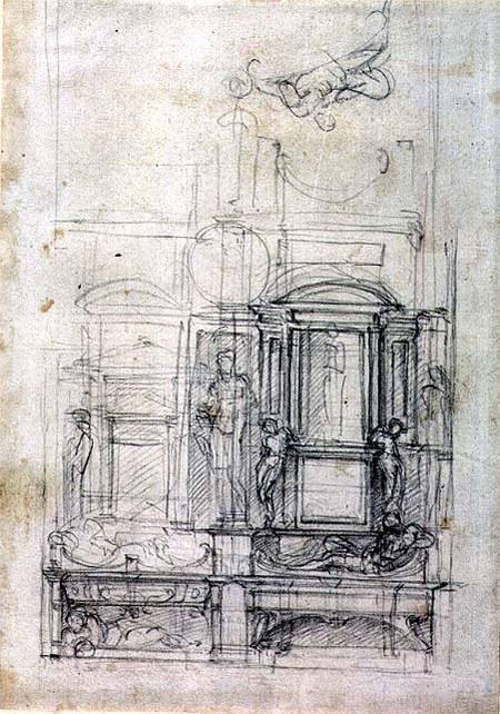 W.26r Design for the Medici Chapel in the church of San Lorenzo, Florence de Miguel Ángel Buonarroti
