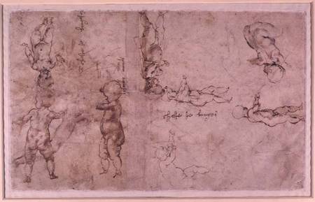 W.4v Page of sketches of babies or cherubs de Miguel Ángel Buonarroti