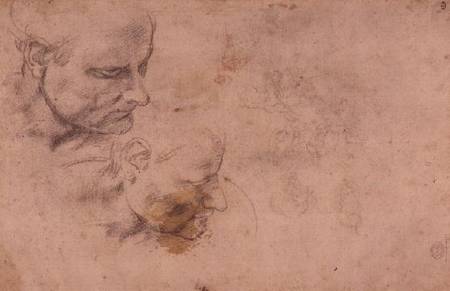 W.60 Sketch of a male head, in two positions cil on de Miguel Ángel Buonarroti