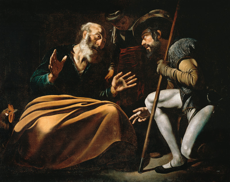 Petrus verleugnet Jesus de Caravaggio
