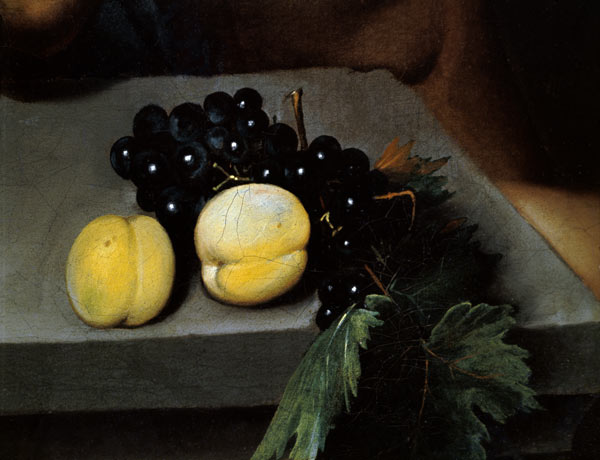 The Sick Bacchus, detail of peaches and grapes de Caravaggio

