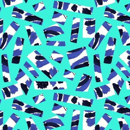 Abstract Blue Black On Green Cutouts