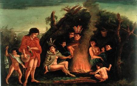 Fireboard depicting an Indian Encampment de Michele Felice Corne