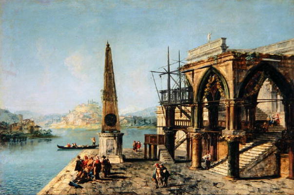 Capriccio with a Gothic Building and an Obelisk (oil on canvas) de Michele Marieschi