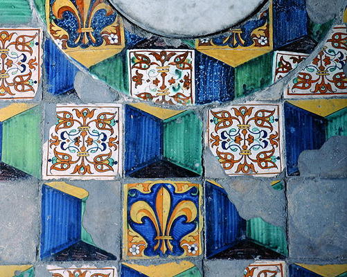 Detail of floor tiles from the cellar of the Villa Medicea de Careggi (ceramic) de Michelozzo  di Bartolommeo
