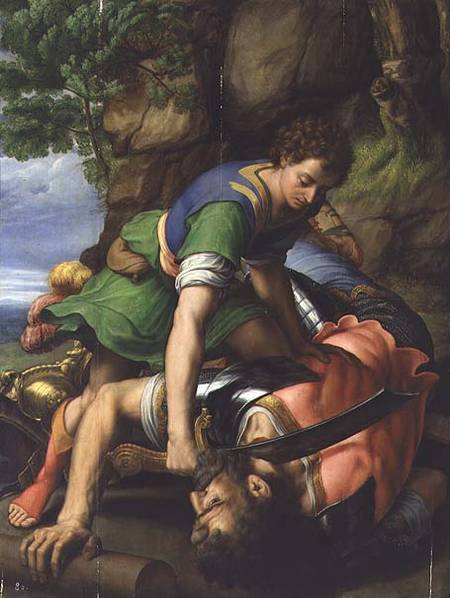 David beheading Goliath (panel) de Michiel I Coxie