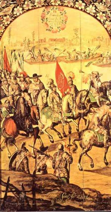 The encounter between Hernando Cortes (1485-1547) and Montezuma (1466-1520) de Miguel and Juan Gonzalez