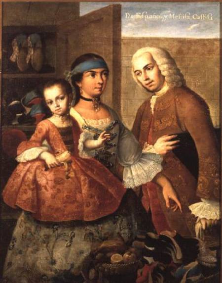 A Spaniard and his Mexican Indian Wife and their Child, from a series on mixed race marriages in Mex de Miguel Cabrera