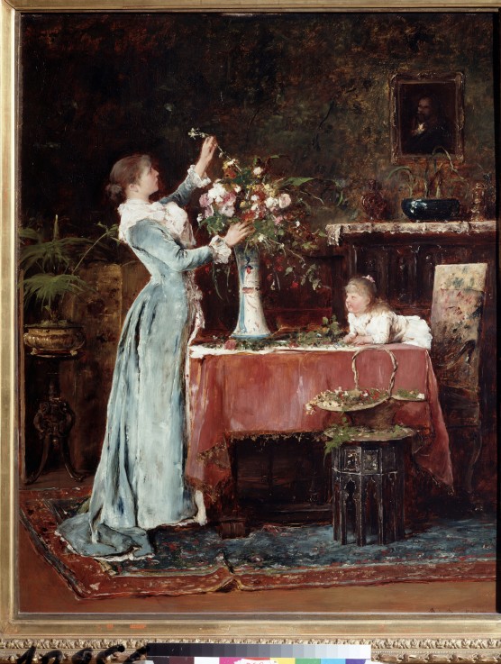 Composing a Bouquet - Mihály Munkácsy en reproducción impresa o copia al  óleo sobre lienzo.